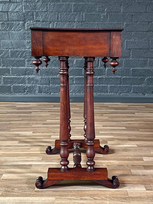 American Classical Revival Mahogany Work Table w/ Turned Legs, c.1920’s