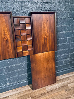 King Size Mid-Century Modern Brutalist Walnut Headboard, c.1970’s