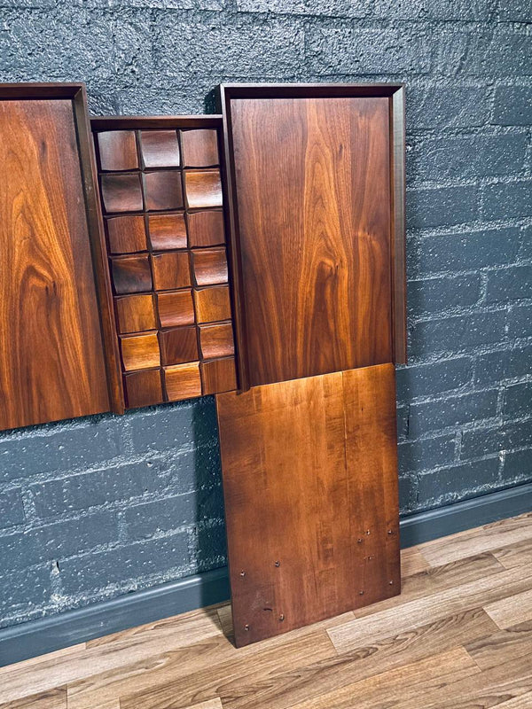 King Size Mid-Century Modern Brutalist Walnut Headboard, c.1970’s