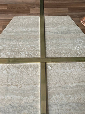 Mid-Century Post Modern Travertine Stone & Brass Dining Table by Artedi, c.1970’s