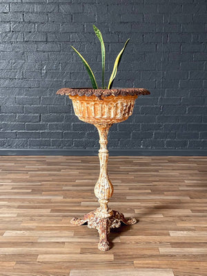 Antique American Victorian Cast Iron Pedestal Garden Urn, c.1930’s