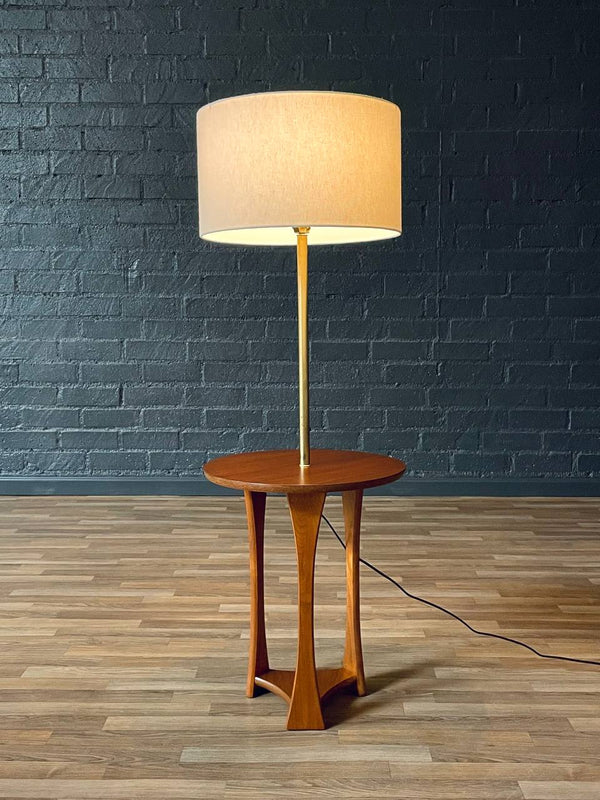 Mid-Century Sculpted Walnut Floor Lamp w/ Side Table, c.1960’s
