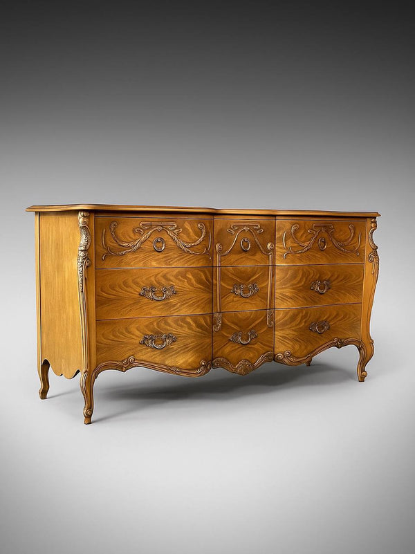 French Louis XVI Style Burl Wood Dresser by Romweber, c.1920’s