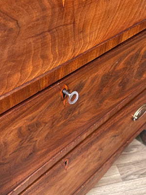 English Georgian Sheraton Style Flame Mahogany Secretary Bookcase, c.1900’s