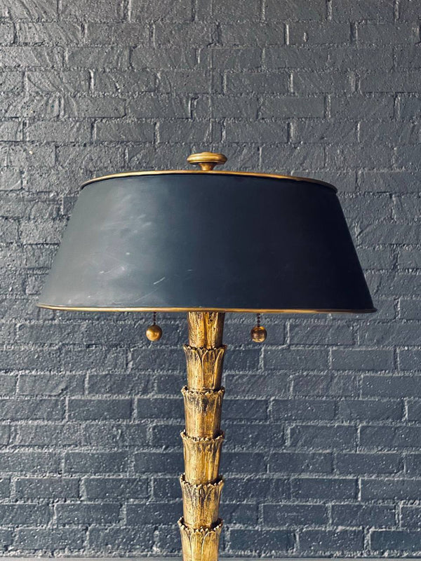 Hollywood Regency Brass “As You Like It” Stacked Leaf Table Lamp w/ Black Metal Shade, c.1970’s