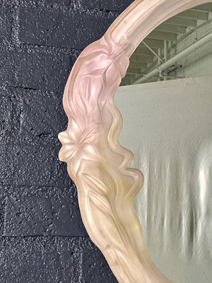 Vintage Art Nouveau Style Frosted Pink Lucite Figural Women Mirror, c.1980’s