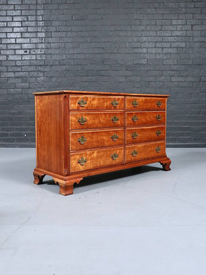 American Colonial Revival Cherry Wood & Brass Eight-Drawer Dresser by Kindel, c.1950's