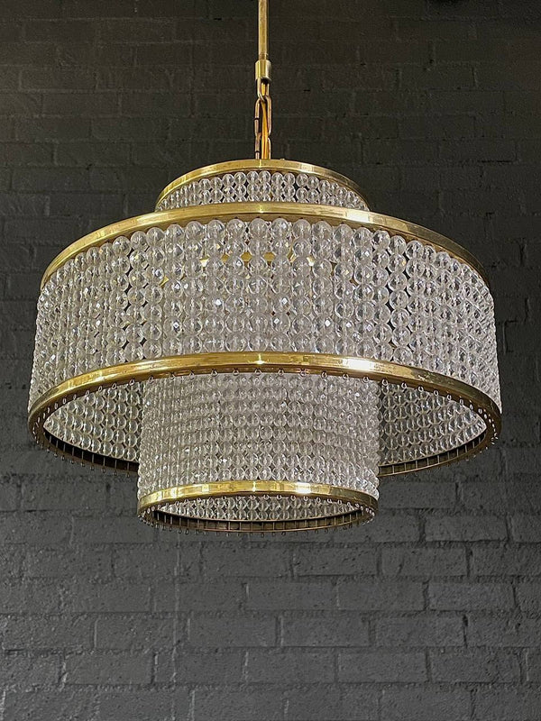 Mid-Century Modern Crystal & Brass Tier Chandelier, c.1960’s