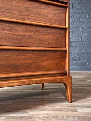 Mid-Century Modern “Rhythm” Walnut & Cane Highboy Dresser by Lane, c.1960’s