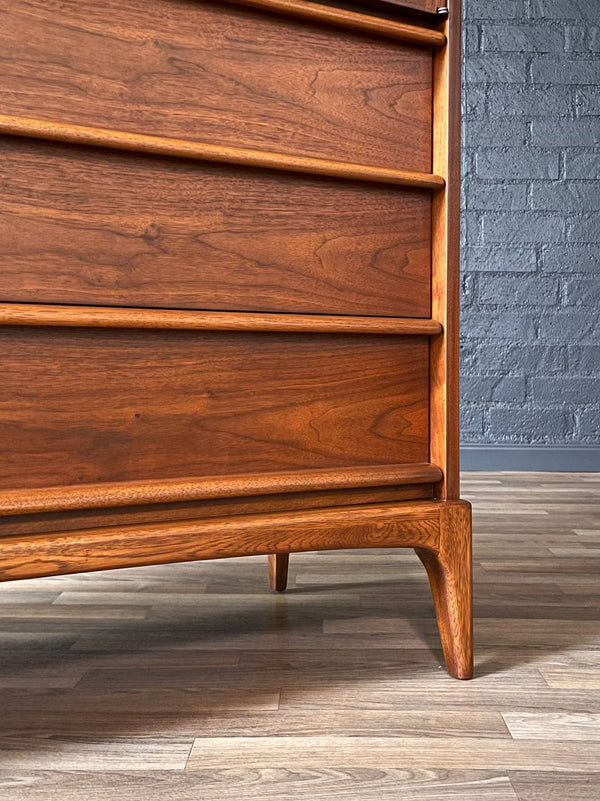 Mid-Century Modern “Rhythm” Walnut & Cane Highboy Dresser by Lane, c.1960’s