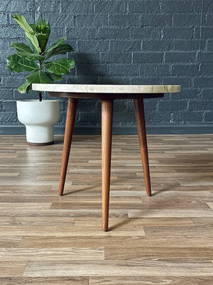 Mid-Century Modern Walnut Tripod Side Table w/ Crema Marfil Marble,c.1960’s