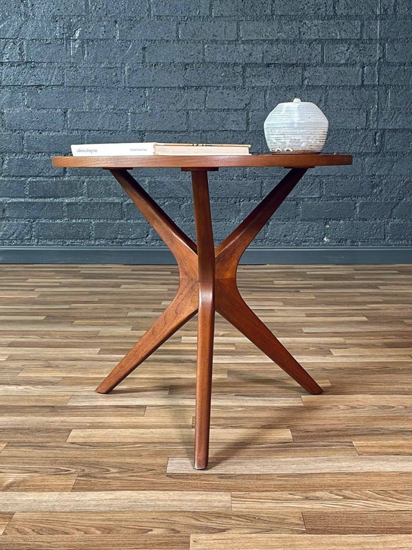 Mid-Century Modern Round Walnut Side Table w/ Sculpted Tripod Base, c.1960’s