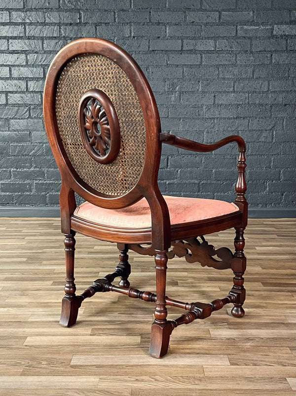 Victorian Renaissance Revival Carved Mahogany Armchair w/ Caned Oval Back, c.1950’s