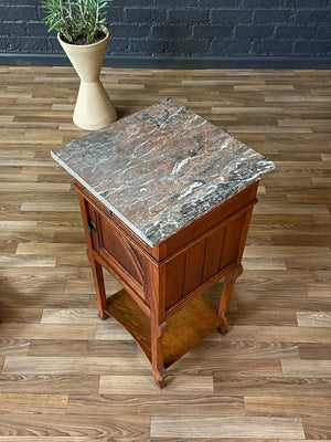 Pair of French Art Deco Style Oak Night Stands with Marble Tops, c.1940’s