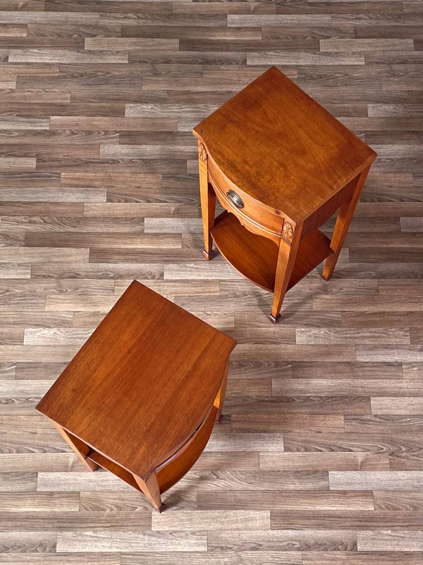 Pair of American Federal Mahogany Night Stands w/ Carved Rosettes & Brass Pulls, c.1950’s