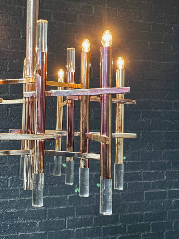 talian Mid-Century Modern Chrome & Lucite Chandelier by Gaetano Sciolari, c.1960’s