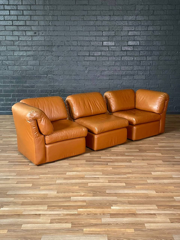 Post Modern Modular Caramel Leather Sofa, c.1980’s