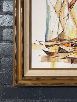 Mid-Century Modern Sailboat Fleet Oil Painting by Alfred B. - Signed Original