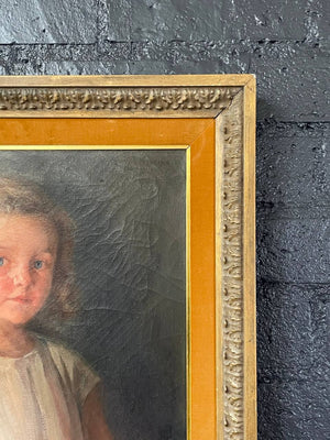 Antique California Portrait Oil Painting of Girl Sitting by Wanda Neumann, c.1920’s