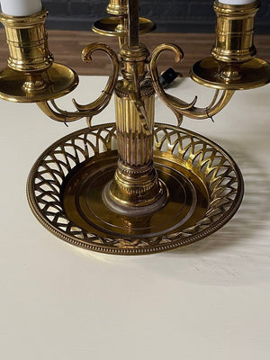 Vintage French Bouillette Brass Table Lamp with Tole Shade, c.1960’s