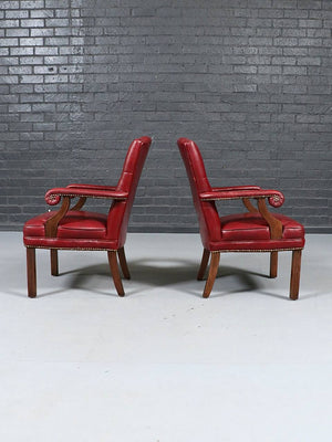 Pair of American Regency Revival Tufted Leather Armchairs, c.1970's