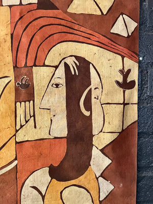 Mid-Century Modern  Abstract Figural Textile Wall Hanging Signed ORA, c.1960's