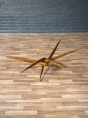 Mid-Century Brutalist Sculptural Torch Cut Steel Coffee Table w/ Glass Top, c.1970’s