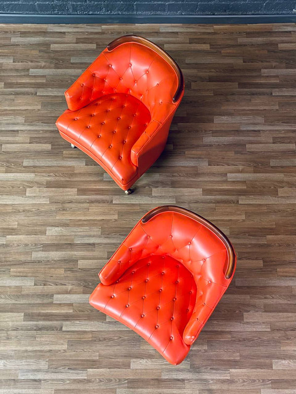 Pair of Mid-Century Californian Modern Orange Tufted Club Chairs, c.1960’s