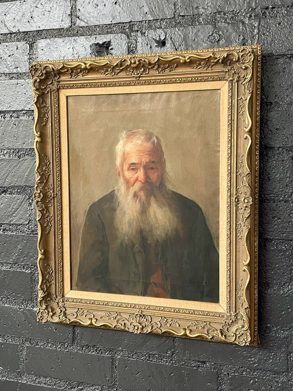 Antique California Portrait Oil Painting of Old Man by Wanda Neumann, c.1920’s