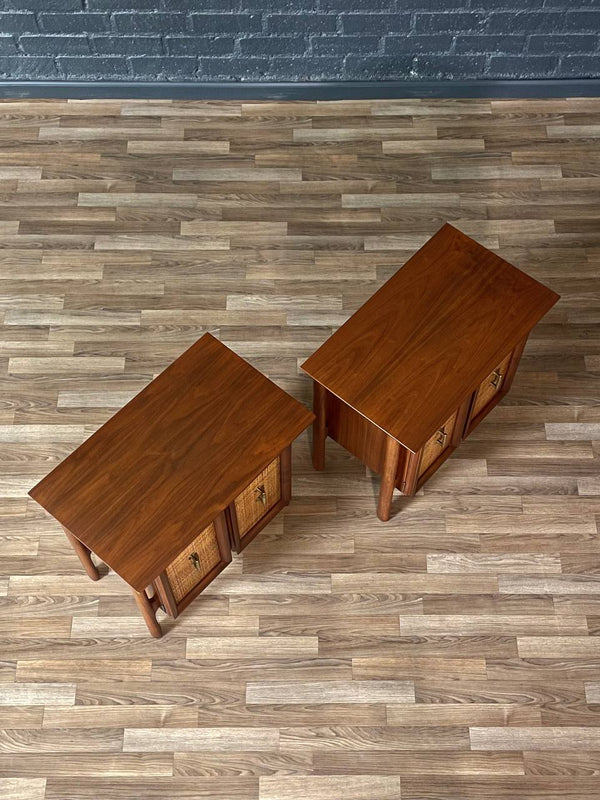 Pair of Mid-Century Modern Walnut Night Stands w/ Cane Doors, c.1960’s