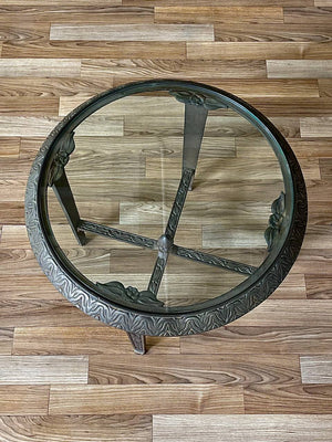 Art Deco Patinated Steel & Glass Side Table, c.1940’s