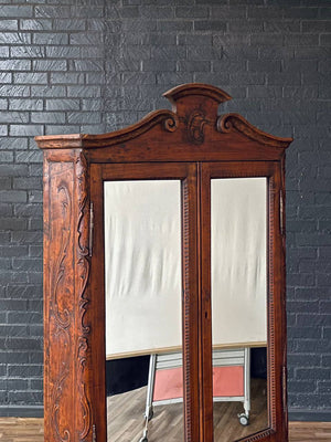 Antique French Provincial Louis XV Style Carved Secretary Cabinet w/ Mirrored Doors, c.1890’s