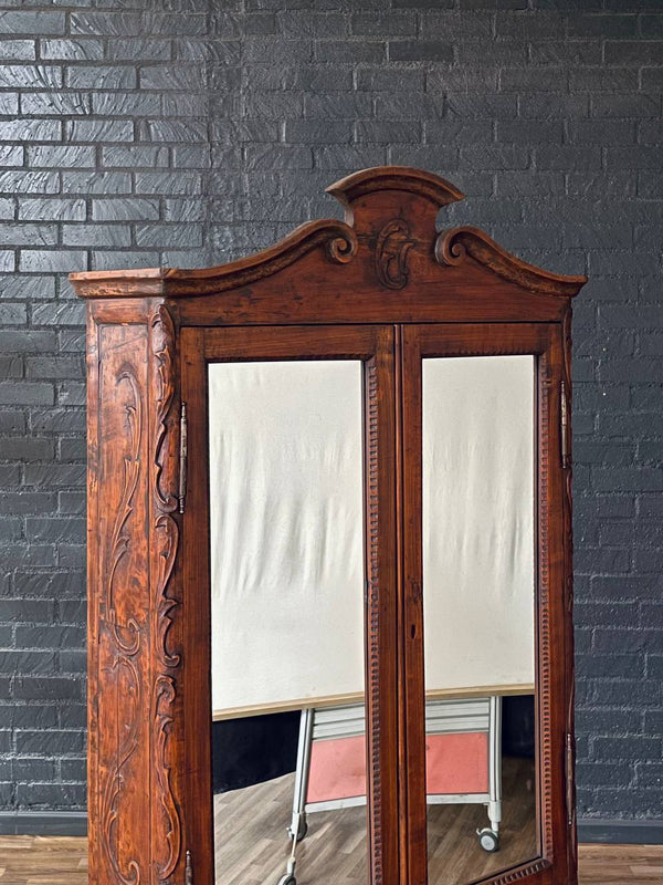Antique French Provincial Louis XV Style Carved Secretary Cabinet w/ Mirrored Doors, c.1890’s