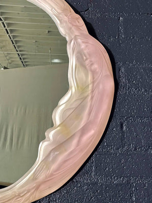 Vintage Art Nouveau Style Frosted Pink Lucite Figural Women Mirror, c.1980’s