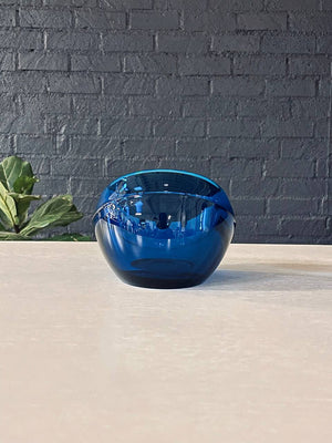 Mid-Century Blue Glass Orb Ash Tray by Viking Art Glass, c.1960’s