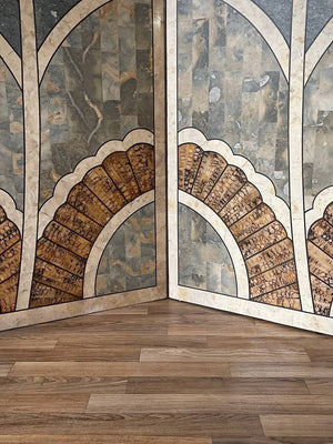 Art Deco Style Inlaid Stone Room Divider Folding Screen
