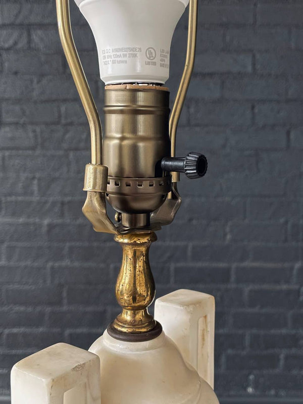 Pair of Italian Neoclassical Urn Style Alabaster Table Lamps, c.1940’s