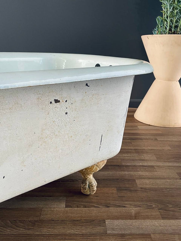Vintage Porcelain & Iron Bath Tub with Claw Feet, c.1930’s
