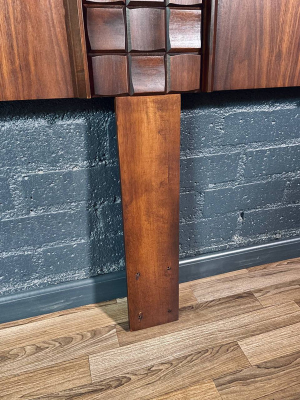 King Size Mid-Century Modern Brutalist Walnut Headboard, c.1970’s