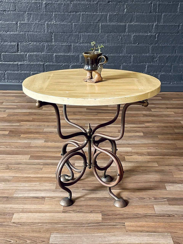Vintage French Art Nouveau Brass Side Table w/ Scrollwork Base, c.1950’s