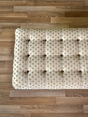 Mid-Century Hollywood Regency Tufted Bench w/ Brass Fluted Legs, c.1960s