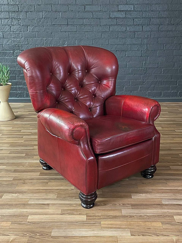 Ethan Allen Burgundy Leather Chesterfield Reclining Lounge Chair