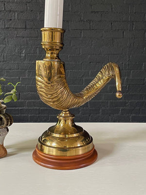 Vintage Brass Ram Horn Table Lamp, c.1960’s
