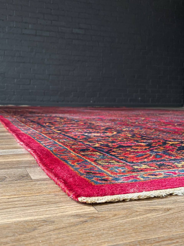 Vintage Persian Kashan Hand-Knotted Wool Rug in Deep Crimson & Navy, c.1940’s