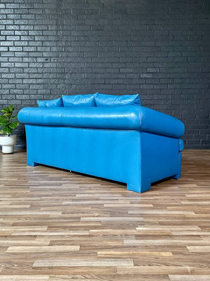 Vintage Post Modern Blue Leather Sofa, c.1980’s