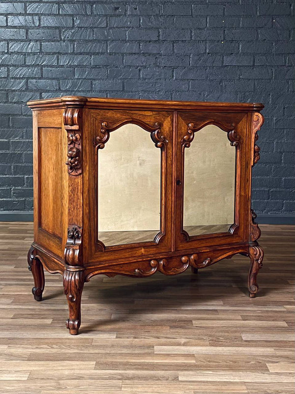 Antique French Louis XV Style Walnut Cabinet w/ Mirrored Doors, c.1920’s