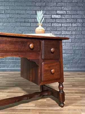 American Colonial Revival Oak Writing Desk w/ Turned Legs, c.1930’s