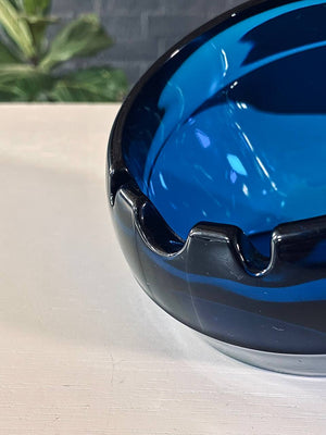 Mid-Century Blue Glass Orb Ash Tray by Viking Art Glass, c.1960’s