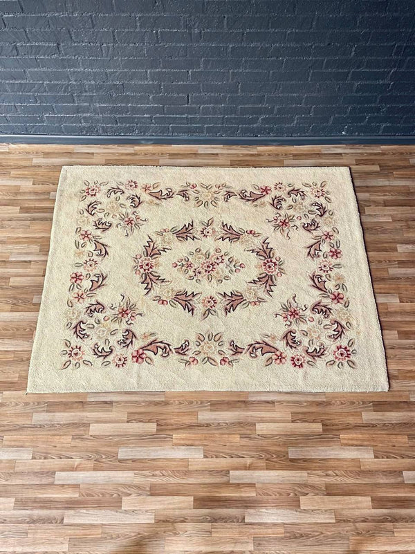 Vintage American Hand-Hooked Floral Rug in Colonial Revival Style, c.1950s