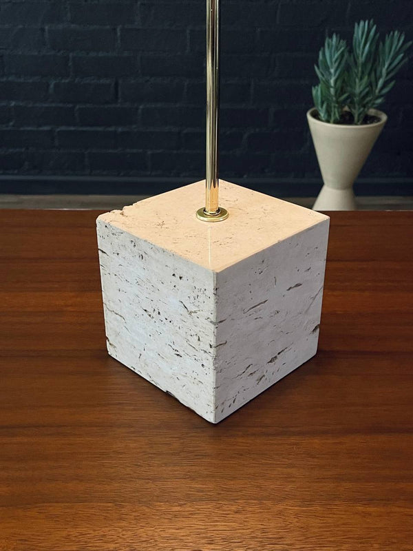 Mid-Century Modern Italian Travertine & Chrome Table Lamp, c.1960’s